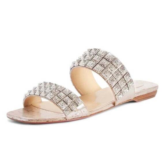 Christian Louboutin Myriadiam Flat Cork Silver Spike Slide Slip On Sandal 35.5 - Picture 3 of 11